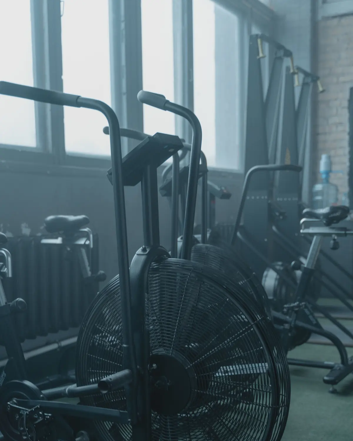An air bike by the window